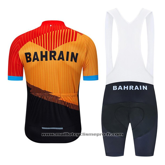 2020 Maillot Cyclisme Bahrain Orange Noir Manches Courtes Et Cuissard